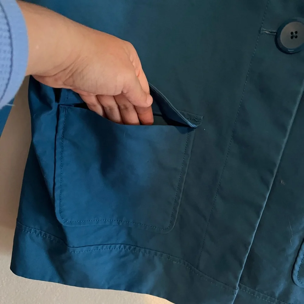 Old Navy Blue 3 Button 100% Cotton Classic Front Pockets Trench Coat XL Preppy - Picture 4 of 13